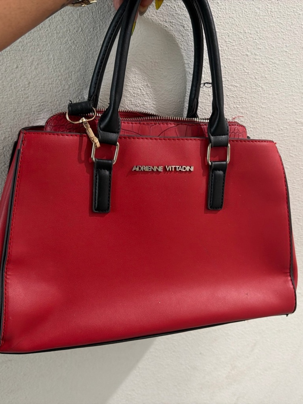 Adrienne Vittadini Red and Black Satchel Handbag